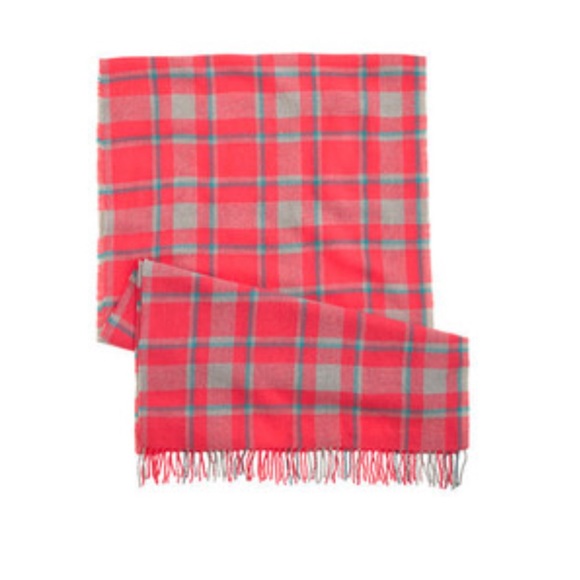 J.Crew Pink Plaid Wool Scarf - Picture 1 of 4